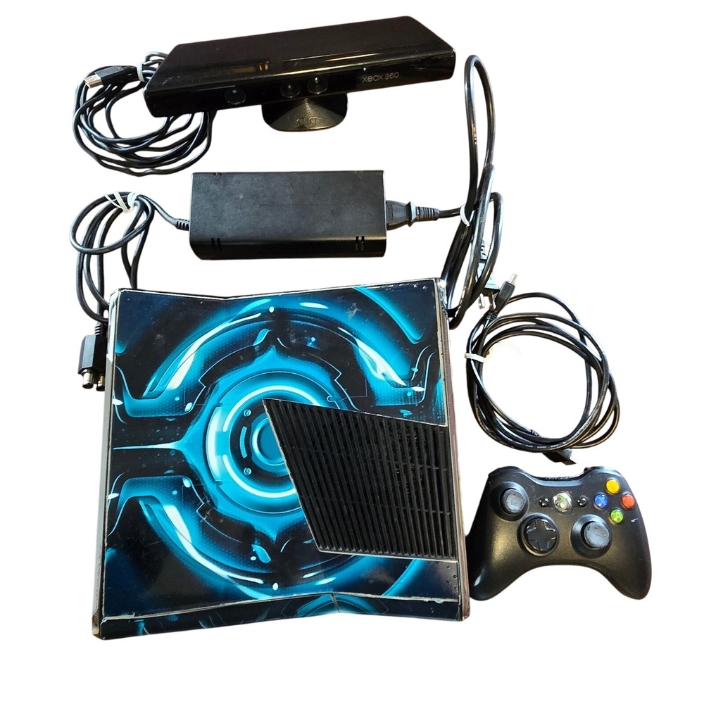Microsoft Xbox 360 S Console‎ 250GB Blue Black Bundle Kinect Controller 1439